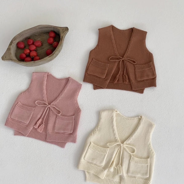 Chaleco Cardigan Tejido para Niños con Borlas