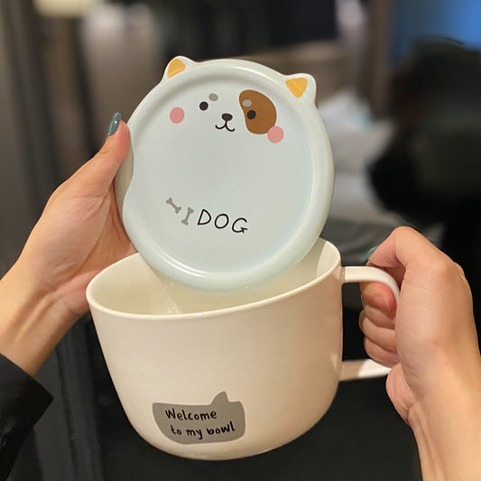 Tazón para Fideos de Cerámica con Asa - Diseño Infantil Adorable Gran Capacidad