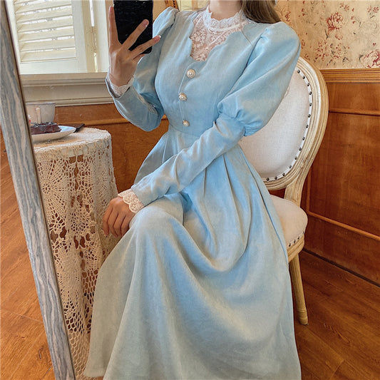 Vestido Elegante de Invierno para Mujer con Encaje y Parches