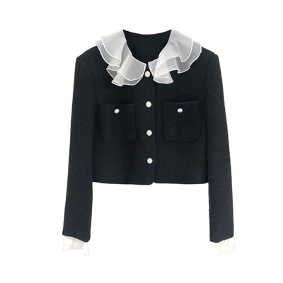 Abrigo Tweed Corto Estilo Hepburn con Volantes - Elegancia Francesa para Mujer - Image 10