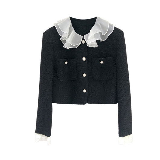 Abrigo Tweed Corto Estilo Hepburn con Volantes - Elegancia Francesa para Mujer - Image 10