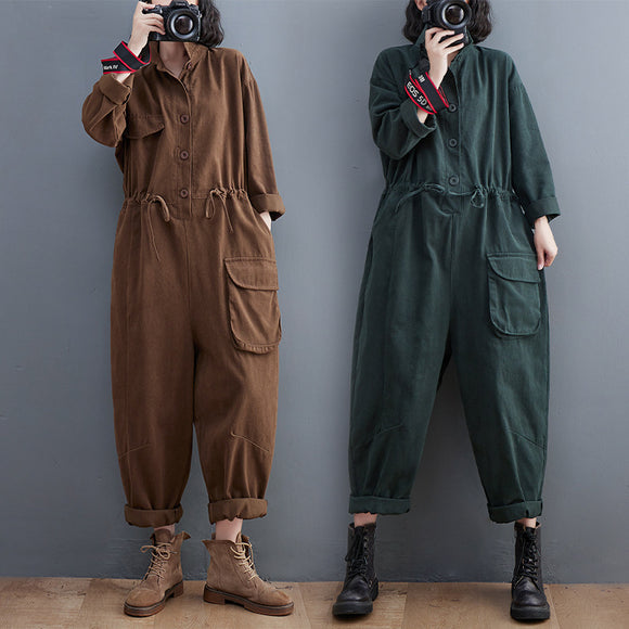Jumpsuit Retro Mujer Talla Grande Suelto Otoño Casual Versátil