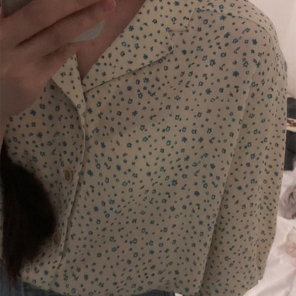 Blusa Floral Retro Elegante de Manga Corta para Mujer