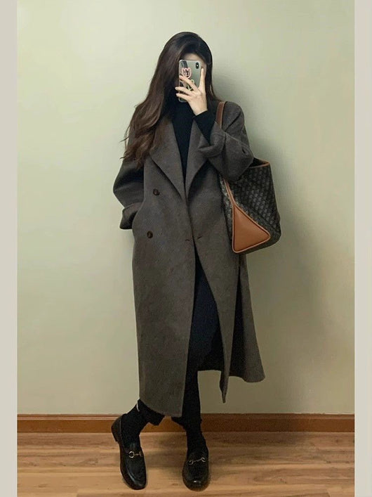 Abrigo de Lana Engrosado Estilo Coreano Largo hasta la Rodilla para Mujer - Image 11