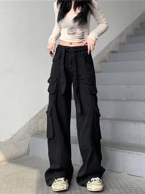 Pantalones Cargo Sueltos Vintage Americano con Múltiples Bolsillos y Detalles Desgastados - Image 8