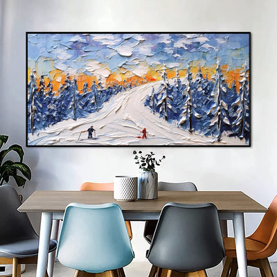 Cuadro Óleo Paisaje Invernal Esquí - Arte Texturizado Lienzo Grande para Sala - Image 3