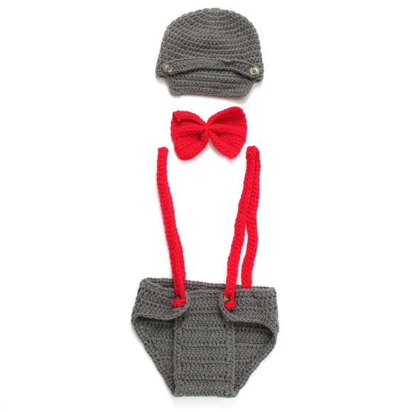 Pantalón con Tirantes Gris para Bebé con Pajarita Roja - Traje de Estudio