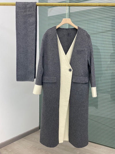 Abrigo Reversible de Lana con Cuello V - Chaqueta Doble Cara Premium - Image 3