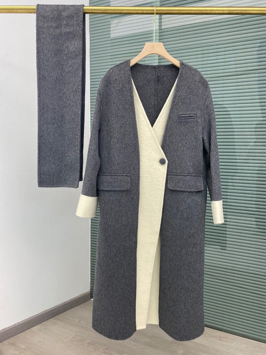 Abrigo Reversible de Lana con Cuello V - Chaqueta Doble Cara Premium - Image 3