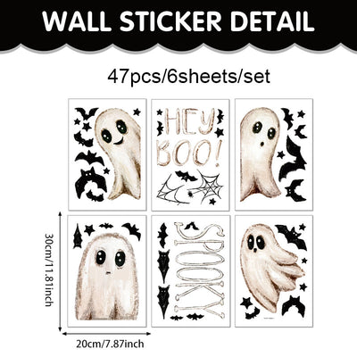 Pegatinas de Pared Halloween Fantasmas Blancos y Murciélagos Adhesivas para Decoración de Escaparate - Image 7