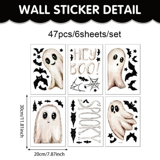 Pegatinas de Pared Halloween Fantasmas Blancos y Murciélagos Adhesivas para Decoración de Escaparate - Image 7