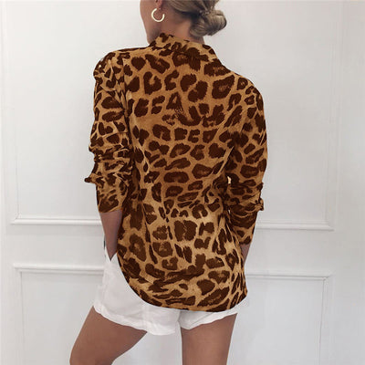Blusa Vintage Leopardo Manga Larga Cuello Solapa Oficina Talla Grande - Image 2