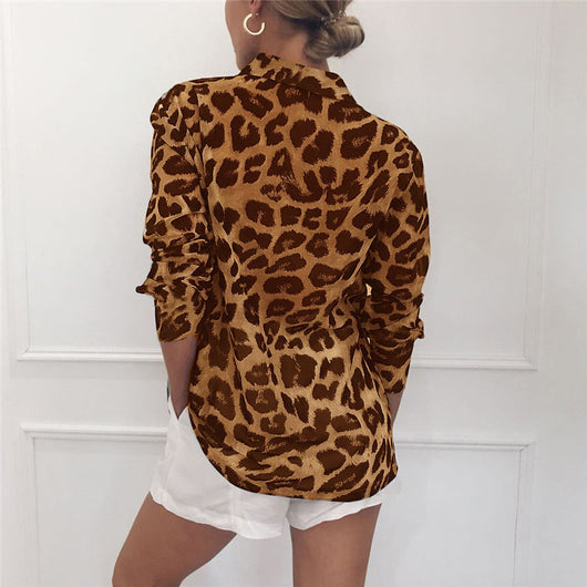 Blusa Vintage Leopardo Manga Larga Cuello Solapa Oficina Talla Grande - Image 2