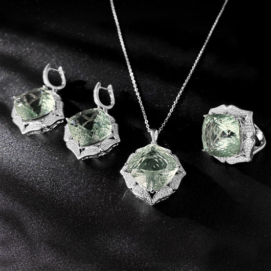 Conjunto de Collar Cadena Plata S925 con Colgante de Cristal Verde Natural - Image 8