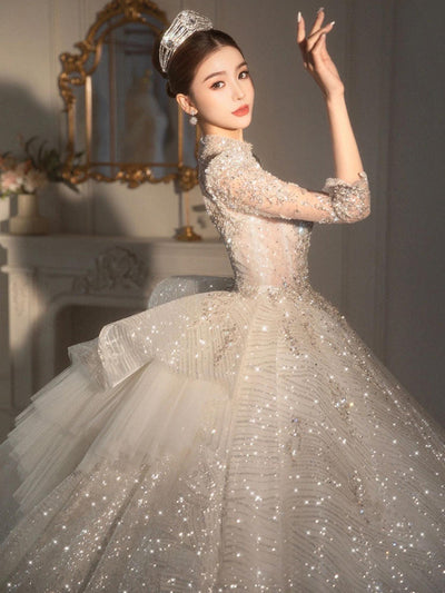 Vestido de Novia Retro Lujo con Mangas Largas - Diseño Francés Elegante - Image 9