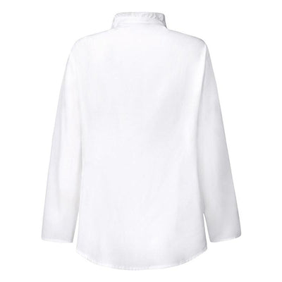 Blusa Clásica de Botones con Volantes y Colores Sólidos - Image 3