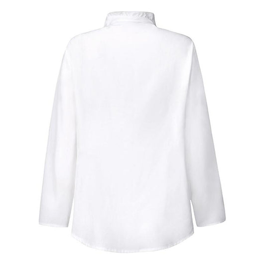 Blusa Clásica de Botones con Volantes y Colores Sólidos - Image 3