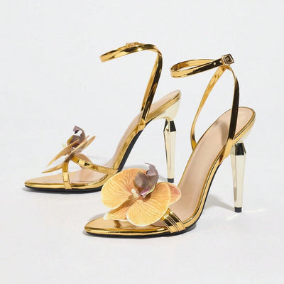 Sandalias de Tacón Stiletto con Flores Tridimensionales y Punta Redonda - Image 5