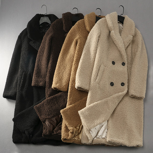 Abrigo Teddy Oversized Tipo Solapa Largo Suave Efecto Gamuza