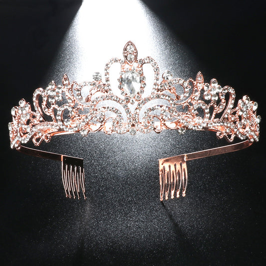 Corona Tiara Princesa con Peine de Diamantes para Novia y Fiestas