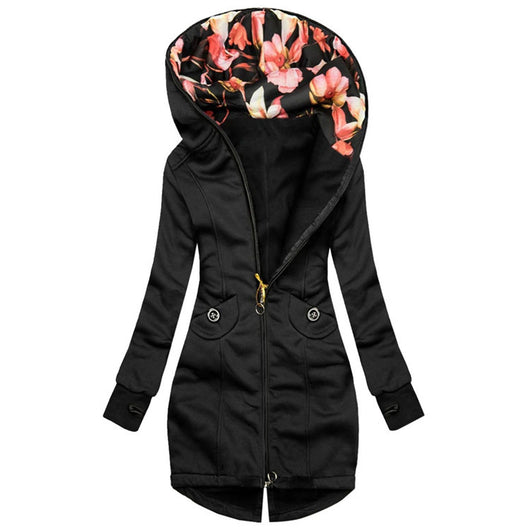Cardigan Hoodie de Largo Medio con Cierre y Capucha - Colores Sólidos Versátiles - Image 9