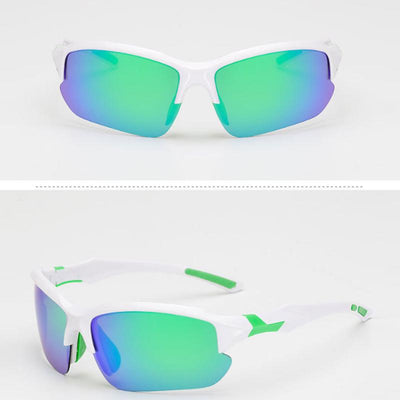 Black sports sunglasses with blue polarized lenses, shown from a front view and a three-quarter side view. - Image 14