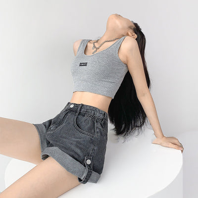 Shorts de Mezclilla Hot Girl con Dobladillo Enrollado para Mujer - Image 6