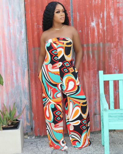 Jumpsuit Estampado Halter Tubo Talla Grande para Mujer - Pantalón Ancho - Image 10