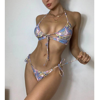 Bikini Floral Ajustable con Espalda Descubierta y Cordones - Image 7