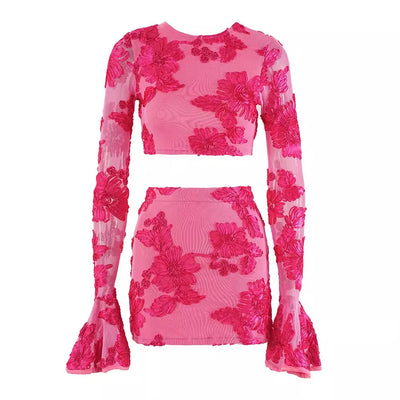 Conjunto Falda-Blusa Floral Bordada Escotado - Image 5