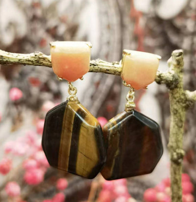 Aretes de Piedras Naturales: Amatista, Ojo de Tigre y Rodonita - Image 9