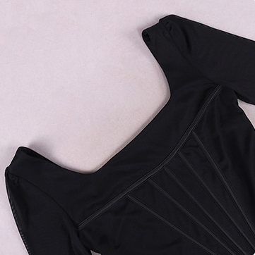 Blusa Crop Top Cuello Cuadrado con Mangas Acampanadas y Malla Efecto Espina de Pescado - Image 10