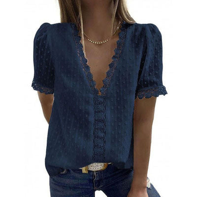 Blusa Escote V Manga Corta Jacquard Liso para Mujer - Colección Verano - Image 20