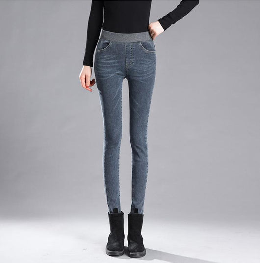 Pantalones Jeans Cálidos con Forro Polar y Cintura Elástica - Image 5