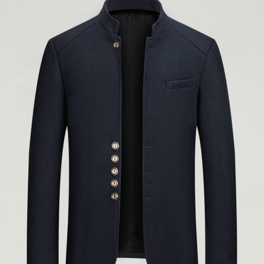 Traje Zhongshan de Lana Tweed con Cuello Mao - Elegancia Tailored Refinada