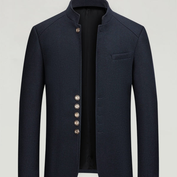 Traje Zhongshan de Lana Tweed con Cuello Mao - Elegancia Tailored Refinada