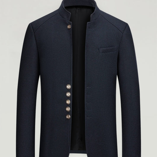 Traje Zhongshan de Lana Tweed con Cuello Mao - Elegancia Tailored Refinada