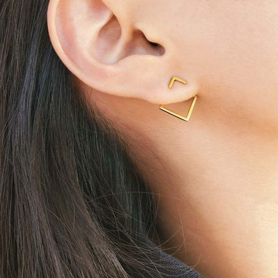 Aretes Geométricos Cuadrados Dos Piezas Versátiles para Mujer - Image 4