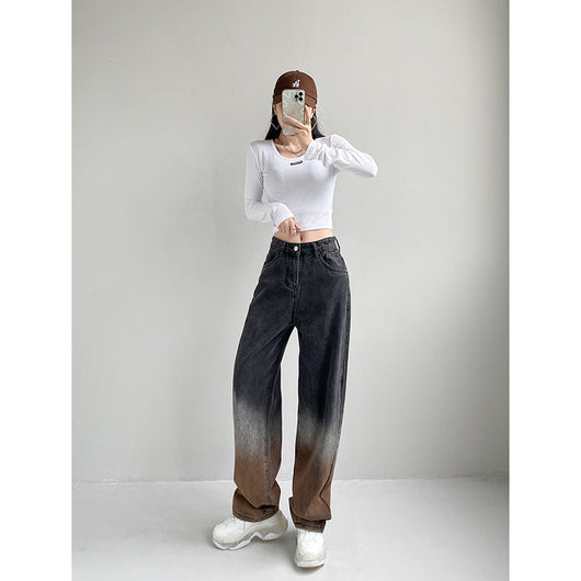 Jeans Rectos de Cintura Alta con Degradado y Corte Holgado - Image 12