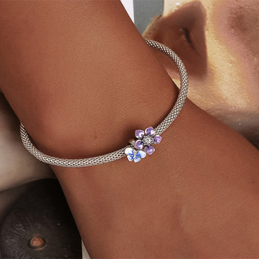 Pulsera de Cuentas de Plata Esterlina S925 Bañada en Oro Blanco