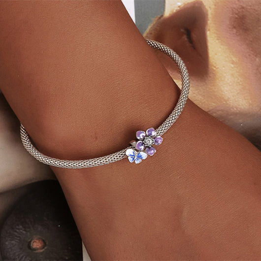 Pulsera de Cuentas de Plata Esterlina S925 Bañada en Oro Blanco