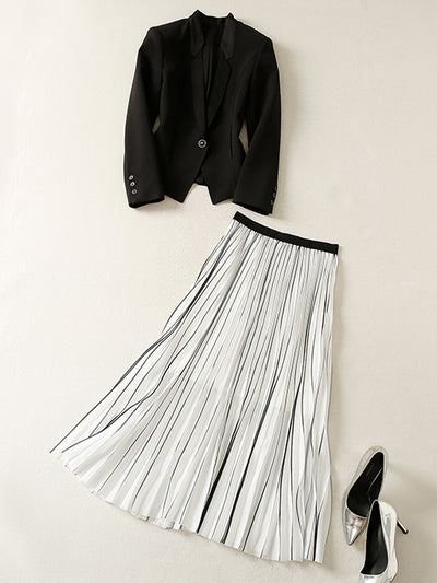 Conjunto de Blazer Negro y Falda Plisada de Dos Piezas para Mujer - Image 16