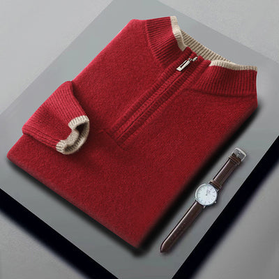 Suéter de Lana Gruesa para Hombre con Cuello Mock Neck Bicolor - Image 7
