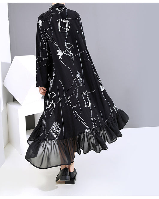 Vestido Suelto de Chifón Negro con Volantes para Mujer - Image 10