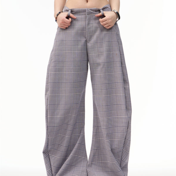 Pantalones Anchos Patchwork Retro Americano a Cuadros para Mujer