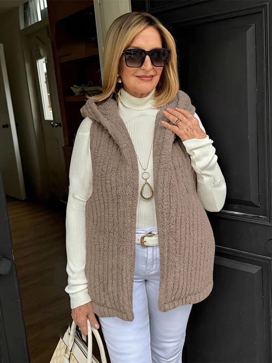 Chaleco Fuzzy sin Mangas con Capucha para Mujer - Comodidad y Estilo - Image 12
