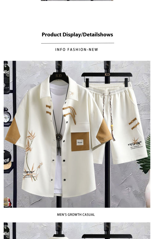 Conjunto de Traje Estilo Chino para Hombre - Camisa Manga Corta y Shorts Verano - Image 13