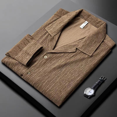 Camisa Manga Larga Cuello Cubano con Pliegues para Hombre - Image 9