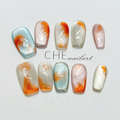 Uñas Postizas Artesanales Ojo de Gato con Contraste de Colores Candy - Image 8