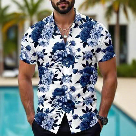 Camisa Casual Hawaiana con Estampado Floral 3D para Hombre